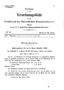 Verordnungsblatt für den Dienstbereich des K.K. Finanzministeriums für die im Reichsrate Vertretenen Königreiche und Länder : [...] : Beilage zu dem Verordnungsblatte für den Dienstbereich des K.K. Österr. Finanz-Ministeriums  18630123 Seite: 1