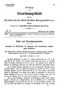 Verordnungsblatt für den Dienstbereich des K.K. Finanzministeriums für die im Reichsrate Vertretenen Königreiche und Länder : [...] : Beilage zu dem Verordnungsblatte für den Dienstbereich des K.K. Österr. Finanz-Ministeriums  18630131 Seite: 1