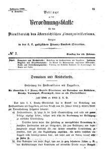 Verordnungsblatt für den Dienstbereich des K.K. Finanzministeriums für die im Reichsrate Vertretenen Königreiche und Länder : [...] : Beilage zu dem Verordnungsblatte für den Dienstbereich des K.K. Österr. Finanz-Ministeriums  18630214 Seite: 1