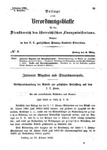 Verordnungsblatt für den Dienstbereich des K.K. Finanzministeriums für die im Reichsrate Vertretenen Königreiche und Länder : [...] : Beilage zu dem Verordnungsblatte für den Dienstbereich des K.K. Österr. Finanz-Ministeriums  18630306 Seite: 1