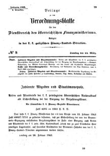 Verordnungsblatt für den Dienstbereich des K.K. Finanzministeriums für die im Reichsrate Vertretenen Königreiche und Länder : [...] : Beilage zu dem Verordnungsblatte für den Dienstbereich des K.K. Österr. Finanz-Ministeriums  18630314 Seite: 1