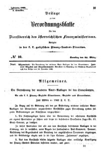 Verordnungsblatt für den Dienstbereich des K.K. Finanzministeriums für die im Reichsrate Vertretenen Königreiche und Länder : [...] : Beilage zu dem Verordnungsblatte für den Dienstbereich des K.K. Österr. Finanz-Ministeriums  18630321 Seite: 1