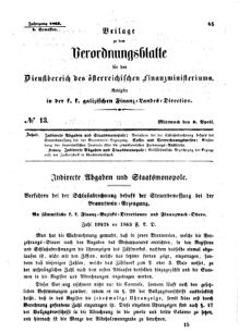 Verordnungsblatt für den Dienstbereich des K.K. Finanzministeriums für die im Reichsrate Vertretenen Königreiche und Länder : [...] : Beilage zu dem Verordnungsblatte für den Dienstbereich des K.K. Österr. Finanz-Ministeriums  18630408 Seite: 1