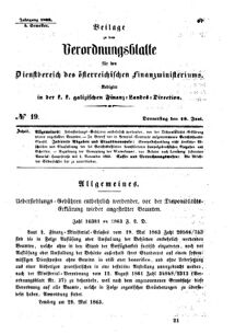 Verordnungsblatt für den Dienstbereich des K.K. Finanzministeriums für die im Reichsrate Vertretenen Königreiche und Länder : [...] : Beilage zu dem Verordnungsblatte für den Dienstbereich des K.K. Österr. Finanz-Ministeriums  18630618 Seite: 1