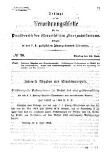 Verordnungsblatt für den Dienstbereich des K.K. Finanzministeriums für die im Reichsrate Vertretenen Königreiche und Länder : [...] : Beilage zu dem Verordnungsblatte für den Dienstbereich des K.K. Österr. Finanz-Ministeriums  18630623 Seite: 1