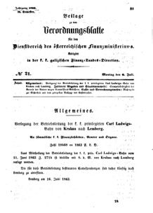 Verordnungsblatt für den Dienstbereich des K.K. Finanzministeriums für die im Reichsrate Vertretenen Königreiche und Länder : [...] : Beilage zu dem Verordnungsblatte für den Dienstbereich des K.K. Österr. Finanz-Ministeriums  18630706 Seite: 1