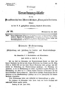 Verordnungsblatt für den Dienstbereich des K.K. Finanzministeriums für die im Reichsrate Vertretenen Königreiche und Länder : [...] : Beilage zu dem Verordnungsblatte für den Dienstbereich des K.K. Österr. Finanz-Ministeriums  18630715 Seite: 1