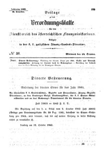 Verordnungsblatt für den Dienstbereich des K.K. Finanzministeriums für die im Reichsrate Vertretenen Königreiche und Länder : [...] : Beilage zu dem Verordnungsblatte für den Dienstbereich des K.K. Österr. Finanz-Ministeriums  18631014 Seite: 1