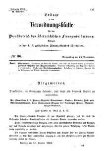 Verordnungsblatt für den Dienstbereich des K.K. Finanzministeriums für die im Reichsrate Vertretenen Königreiche und Länder : [...] : Beilage zu dem Verordnungsblatte für den Dienstbereich des K.K. Österr. Finanz-Ministeriums 