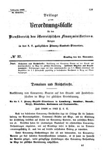 Verordnungsblatt für den Dienstbereich des K.K. Finanzministeriums für die im Reichsrate Vertretenen Königreiche und Länder : [...] : Beilage zu dem Verordnungsblatte für den Dienstbereich des K.K. Österr. Finanz-Ministeriums  18631121 Seite: 1