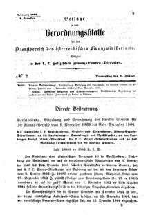 Verordnungsblatt für den Dienstbereich des K.K. Finanzministeriums für die im Reichsrate Vertretenen Königreiche und Länder : [...] : Beilage zu dem Verordnungsblatte für den Dienstbereich des K.K. Österr. Finanz-Ministeriums  18640107 Seite: 1