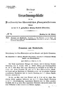 Verordnungsblatt für den Dienstbereich des K.K. Finanzministeriums für die im Reichsrate Vertretenen Königreiche und Länder : [...] : Beilage zu dem Verordnungsblatte für den Dienstbereich des K.K. Österr. Finanz-Ministeriums  18640116 Seite: 1