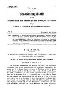 Verordnungsblatt für den Dienstbereich des K.K. Finanzministeriums für die im Reichsrate Vertretenen Königreiche und Länder : [...] : Beilage zu dem Verordnungsblatte für den Dienstbereich des K.K. Österr. Finanz-Ministeriums  18640125 Seite: 1