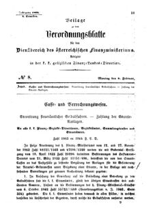 Verordnungsblatt für den Dienstbereich des K.K. Finanzministeriums für die im Reichsrate Vertretenen Königreiche und Länder : [...] : Beilage zu dem Verordnungsblatte für den Dienstbereich des K.K. Österr. Finanz-Ministeriums  18640208 Seite: 1