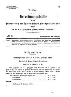 Verordnungsblatt für den Dienstbereich des K.K. Finanzministeriums für die im Reichsrate Vertretenen Königreiche und Länder : [...] : Beilage zu dem Verordnungsblatte für den Dienstbereich des K.K. Österr. Finanz-Ministeriums  18640211 Seite: 1