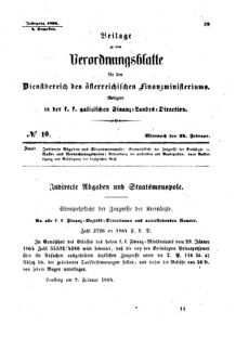 Verordnungsblatt für den Dienstbereich des K.K. Finanzministeriums für die im Reichsrate Vertretenen Königreiche und Länder : [...] : Beilage zu dem Verordnungsblatte für den Dienstbereich des K.K. Österr. Finanz-Ministeriums  18640224 Seite: 1