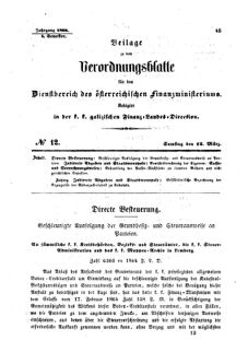 Verordnungsblatt für den Dienstbereich des K.K. Finanzministeriums für die im Reichsrate Vertretenen Königreiche und Länder : [...] : Beilage zu dem Verordnungsblatte für den Dienstbereich des K.K. Österr. Finanz-Ministeriums  18640312 Seite: 1