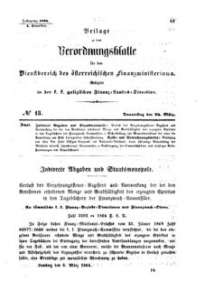 Verordnungsblatt für den Dienstbereich des K.K. Finanzministeriums für die im Reichsrate Vertretenen Königreiche und Länder : [...] : Beilage zu dem Verordnungsblatte für den Dienstbereich des K.K. Österr. Finanz-Ministeriums  18640324 Seite: 1