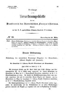 Verordnungsblatt für den Dienstbereich des K.K. Finanzministeriums für die im Reichsrate Vertretenen Königreiche und Länder : [...] : Beilage zu dem Verordnungsblatte für den Dienstbereich des K.K. Österr. Finanz-Ministeriums  18640331 Seite: 1