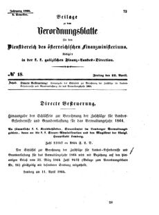 Verordnungsblatt für den Dienstbereich des K.K. Finanzministeriums für die im Reichsrate Vertretenen Königreiche und Länder : [...] : Beilage zu dem Verordnungsblatte für den Dienstbereich des K.K. Österr. Finanz-Ministeriums  18640422 Seite: 1