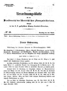 Verordnungsblatt für den Dienstbereich des K.K. Finanzministeriums für die im Reichsrate Vertretenen Königreiche und Länder : [...] : Beilage zu dem Verordnungsblatte für den Dienstbereich des K.K. Österr. Finanz-Ministeriums  18640423 Seite: 1