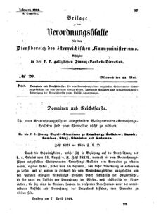 Verordnungsblatt für den Dienstbereich des K.K. Finanzministeriums für die im Reichsrate Vertretenen Königreiche und Länder : [...] : Beilage zu dem Verordnungsblatte für den Dienstbereich des K.K. Österr. Finanz-Ministeriums  18640511 Seite: 1