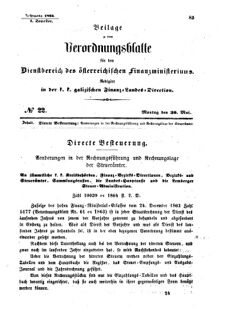 Verordnungsblatt für den Dienstbereich des K.K. Finanzministeriums für die im Reichsrate Vertretenen Königreiche und Länder : [...] : Beilage zu dem Verordnungsblatte für den Dienstbereich des K.K. Österr. Finanz-Ministeriums  18640530 Seite: 1