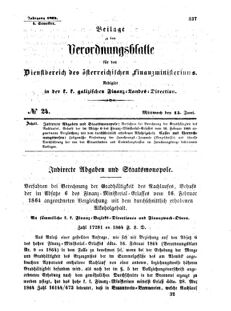 Verordnungsblatt für den Dienstbereich des K.K. Finanzministeriums für die im Reichsrate Vertretenen Königreiche und Länder : [...] : Beilage zu dem Verordnungsblatte für den Dienstbereich des K.K. Österr. Finanz-Ministeriums  18640615 Seite: 1