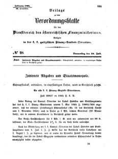 Verordnungsblatt für den Dienstbereich des K.K. Finanzministeriums für die im Reichsrate Vertretenen Königreiche und Länder : [...] : Beilage zu dem Verordnungsblatte für den Dienstbereich des K.K. Österr. Finanz-Ministeriums  18640728 Seite: 1