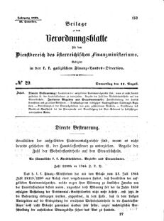 Verordnungsblatt für den Dienstbereich des K.K. Finanzministeriums für die im Reichsrate Vertretenen Königreiche und Länder : [...] : Beilage zu dem Verordnungsblatte für den Dienstbereich des K.K. Österr. Finanz-Ministeriums  18640811 Seite: 1