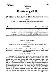 Verordnungsblatt für den Dienstbereich des K.K. Finanzministeriums für die im Reichsrate Vertretenen Königreiche und Länder : [...] : Beilage zu dem Verordnungsblatte für den Dienstbereich des K.K. Österr. Finanz-Ministeriums  18640829 Seite: 1