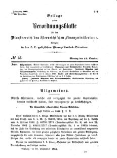 Verordnungsblatt für den Dienstbereich des K.K. Finanzministeriums für die im Reichsrate Vertretenen Königreiche und Länder : [...] : Beilage zu dem Verordnungsblatte für den Dienstbereich des K.K. Österr. Finanz-Ministeriums  18641017 Seite: 1