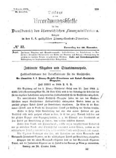 Verordnungsblatt für den Dienstbereich des K.K. Finanzministeriums für die im Reichsrate Vertretenen Königreiche und Länder : [...] : Beilage zu dem Verordnungsblatte für den Dienstbereich des K.K. Österr. Finanz-Ministeriums  18641110 Seite: 1