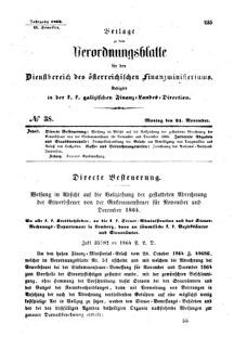 Verordnungsblatt für den Dienstbereich des K.K. Finanzministeriums für die im Reichsrate Vertretenen Königreiche und Länder : [...] : Beilage zu dem Verordnungsblatte für den Dienstbereich des K.K. Österr. Finanz-Ministeriums  18641121 Seite: 1