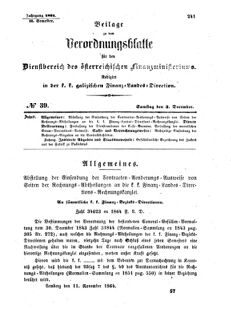 Verordnungsblatt für den Dienstbereich des K.K. Finanzministeriums für die im Reichsrate Vertretenen Königreiche und Länder : [...] : Beilage zu dem Verordnungsblatte für den Dienstbereich des K.K. Österr. Finanz-Ministeriums  18641203 Seite: 1