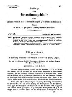 Verordnungsblatt für den Dienstbereich des K.K. Finanzministeriums für die im Reichsrate Vertretenen Königreiche und Länder : [...] : Beilage zu dem Verordnungsblatte für den Dienstbereich des K.K. Österr. Finanz-Ministeriums  18641216 Seite: 1