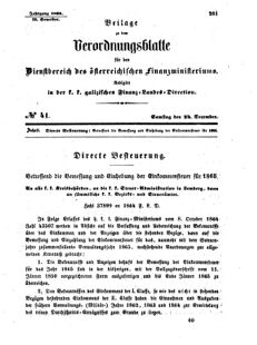 Verordnungsblatt für den Dienstbereich des K.K. Finanzministeriums für die im Reichsrate Vertretenen Königreiche und Länder : [...] : Beilage zu dem Verordnungsblatte für den Dienstbereich des K.K. Österr. Finanz-Ministeriums  18641224 Seite: 1