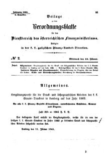 Verordnungsblatt für den Dienstbereich des K.K. Finanzministeriums für die im Reichsrate Vertretenen Königreiche und Länder : [...] : Beilage zu dem Verordnungsblatte für den Dienstbereich des K.K. Österr. Finanz-Ministeriums  18650118 Seite: 1