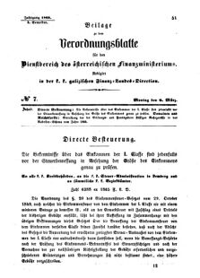 Verordnungsblatt für den Dienstbereich des K.K. Finanzministeriums für die im Reichsrate Vertretenen Königreiche und Länder : [...] : Beilage zu dem Verordnungsblatte für den Dienstbereich des K.K. Österr. Finanz-Ministeriums  18650306 Seite: 1