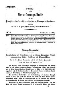 Verordnungsblatt für den Dienstbereich des K.K. Finanzministeriums für die im Reichsrate Vertretenen Königreiche und Länder : [...] : Beilage zu dem Verordnungsblatte für den Dienstbereich des K.K. Österr. Finanz-Ministeriums  18650318 Seite: 1