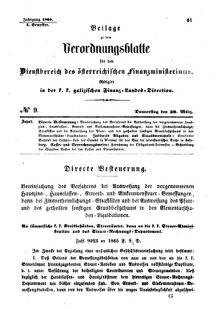 Verordnungsblatt für den Dienstbereich des K.K. Finanzministeriums für die im Reichsrate Vertretenen Königreiche und Länder : [...] : Beilage zu dem Verordnungsblatte für den Dienstbereich des K.K. Österr. Finanz-Ministeriums  18650330 Seite: 1