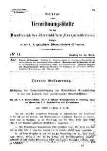 Verordnungsblatt für den Dienstbereich des K.K. Finanzministeriums für die im Reichsrate Vertretenen Königreiche und Länder : [...] : Beilage zu dem Verordnungsblatte für den Dienstbereich des K.K. Österr. Finanz-Ministeriums  18650415 Seite: 1