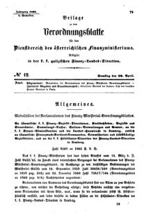 Verordnungsblatt für den Dienstbereich des K.K. Finanzministeriums für die im Reichsrate Vertretenen Königreiche und Länder : [...] : Beilage zu dem Verordnungsblatte für den Dienstbereich des K.K. Österr. Finanz-Ministeriums  18650429 Seite: 1