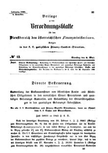 Verordnungsblatt für den Dienstbereich des K.K. Finanzministeriums für die im Reichsrate Vertretenen Königreiche und Länder : [...] : Beilage zu dem Verordnungsblatte für den Dienstbereich des K.K. Österr. Finanz-Ministeriums  18650509 Seite: 1