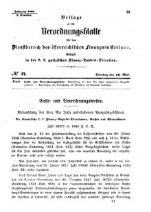 Verordnungsblatt für den Dienstbereich des K.K. Finanzministeriums für die im Reichsrate Vertretenen Königreiche und Länder : [...] : Beilage zu dem Verordnungsblatte für den Dienstbereich des K.K. Österr. Finanz-Ministeriums 