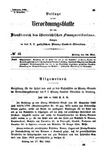 Verordnungsblatt für den Dienstbereich des K.K. Finanzministeriums für die im Reichsrate Vertretenen Königreiche und Länder : [...] : Beilage zu dem Verordnungsblatte für den Dienstbereich des K.K. Österr. Finanz-Ministeriums  18650526 Seite: 1