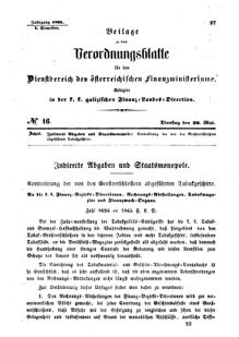 Verordnungsblatt für den Dienstbereich des K.K. Finanzministeriums für die im Reichsrate Vertretenen Königreiche und Länder : [...] : Beilage zu dem Verordnungsblatte für den Dienstbereich des K.K. Österr. Finanz-Ministeriums  18650530 Seite: 1