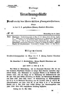 Verordnungsblatt für den Dienstbereich des K.K. Finanzministeriums für die im Reichsrate Vertretenen Königreiche und Länder : [...] : Beilage zu dem Verordnungsblatte für den Dienstbereich des K.K. Österr. Finanz-Ministeriums 