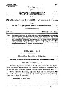 Verordnungsblatt für den Dienstbereich des K.K. Finanzministeriums für die im Reichsrate Vertretenen Königreiche und Länder : [...] : Beilage zu dem Verordnungsblatte für den Dienstbereich des K.K. Österr. Finanz-Ministeriums  18650621 Seite: 1