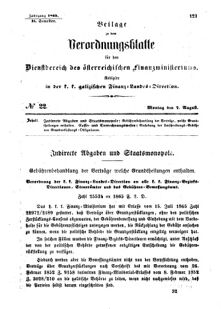 Verordnungsblatt für den Dienstbereich des K.K. Finanzministeriums für die im Reichsrate Vertretenen Königreiche und Länder : [...] : Beilage zu dem Verordnungsblatte für den Dienstbereich des K.K. Österr. Finanz-Ministeriums  18650807 Seite: 1